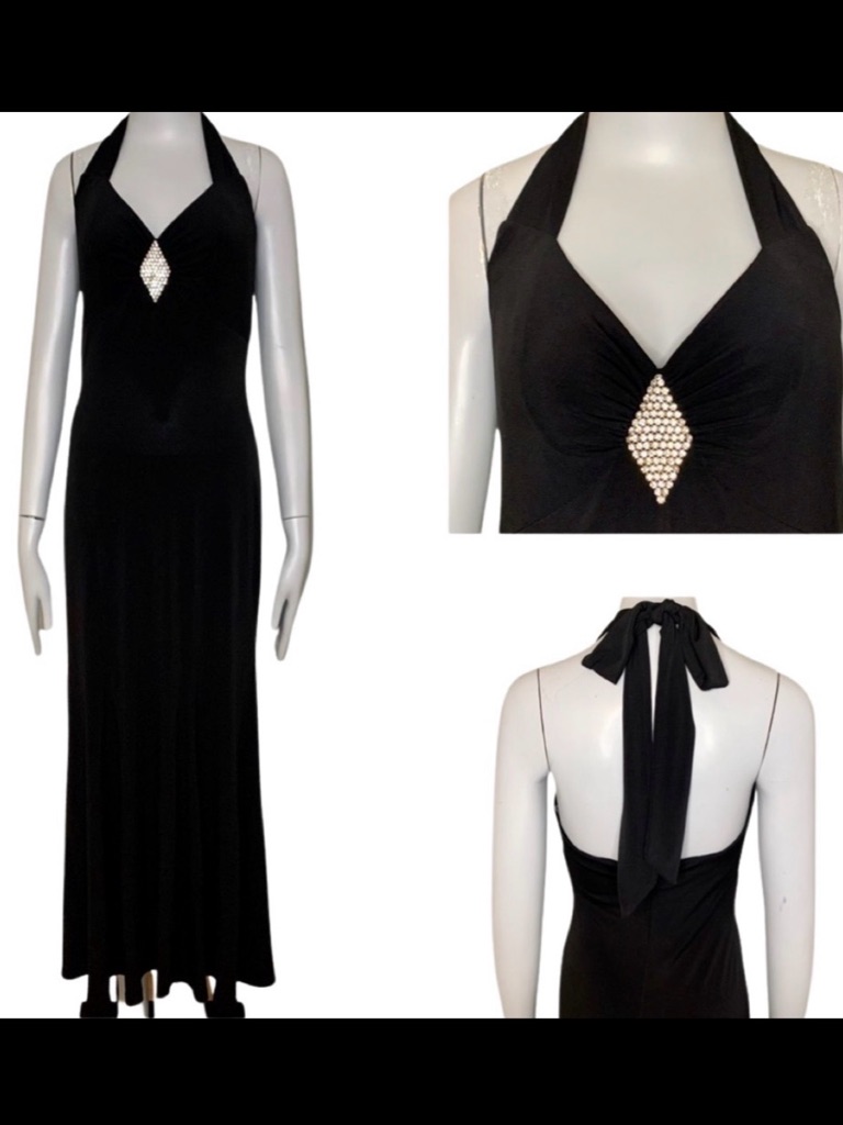 Vintage Gunne Sax Jessica Mcclintock Maxi Dress Halter Jersey Black Formal 5/6